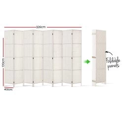 Artiss 8 Panels Room Divider Screen Privacy Rattan Timber Fold Woven Stand White -Furniture Shop RD C 8001 8P WH 01