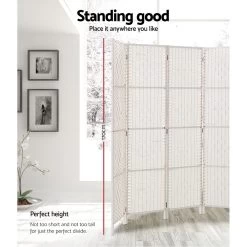 Artiss 8 Panels Room Divider Screen Privacy Rattan Timber Fold Woven Stand White -Furniture Shop RD C 8001 8P WH 02
