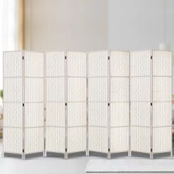 Artiss 8 Panels Room Divider Screen Privacy Rattan Timber Fold Woven Stand White -Furniture Shop RD C 8001 8P WH 06