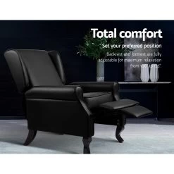 Artiss Recliner Chair Luxury Lounge Armchair Single Sofa Couch Leather Black -Furniture Shop RECLINER A6 BK 03