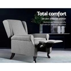 Artiss Recliner Chair Luxury Lounge Armchair Single Sofa Couch Fabric Grey -Furniture Shop RECLINER A6 LIN GY 03