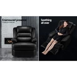 Artiss Recliner Chair Armchair Luxury Single Lounge Sofa Couch Leather Black -Furniture Shop RECLINER A8 BK AB 02
