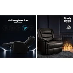 Artiss Recliner Chair Armchair Luxury Single Lounge Sofa Couch Leather Black -Furniture Shop RECLINER A8 BK AB 03