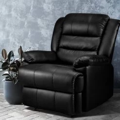 Artiss Recliner Chair Armchair Luxury Single Lounge Sofa Couch Leather Black -Furniture Shop RECLINER A8 BK AB 99