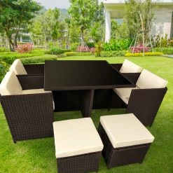 9pc PE Rattan Cube Dining Garden Set – Brown
