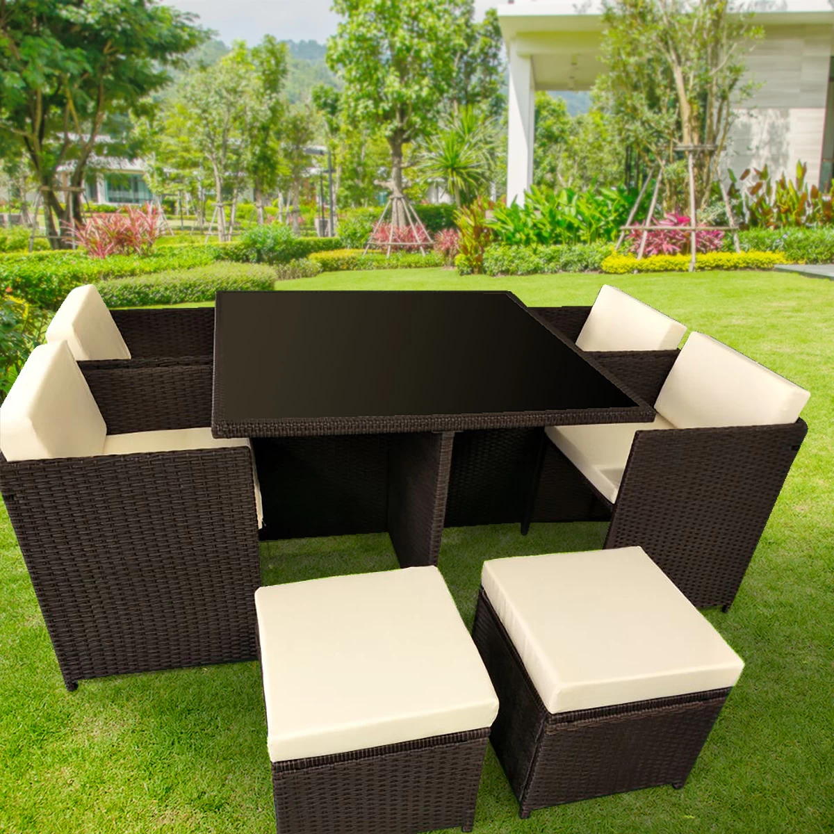 9pc PE Rattan Cube Dining Garden Set – Brown 3 9pc PE Rattan Cube Dining Garden Set – Brown
