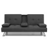 Artiss Linen Fabric 3 Seater Sofa Bed Recliner Lounge Couch Cup Holder Futon Dark Grey -Furniture Shop SBED E R1C GY 00