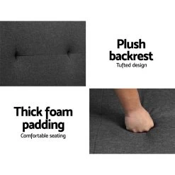 Artiss Linen Fabric 3 Seater Sofa Bed Recliner Lounge Couch Cup Holder Futon Dark Grey -Furniture Shop SBED E R1C GY 04