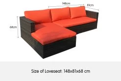 Malibu 3pc Outdoor Sofa Furniture Set With Chaise – Orange -Furniture Shop SOFA MLB 3PC red f 4