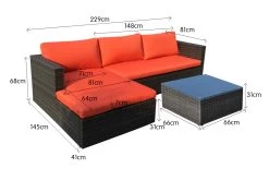 Malibu 3pc Outdoor Sofa Furniture Set With Chaise – Orange -Furniture Shop SOFA MLB 3PC red f 7