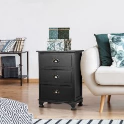 Artiss Vintage Bedside Table Chest Storage Cabinet Nightstand Black -Furniture Shop ST CAB B 3D BK 99