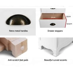 Artiss Vintage Bedside Table Chest Storage Cabinet Nightstand White 14 Artiss Vintage Bedside Table Chest Storage Cabinet Nightstand White -Furniture Shop ST CAB B 3D WH 05