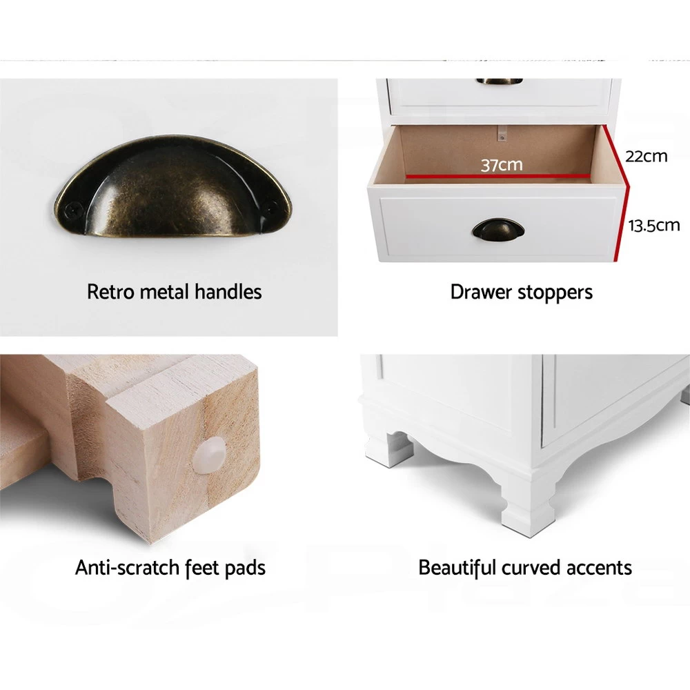 Artiss Vintage Bedside Table Chest Storage Cabinet Nightstand White 8 Artiss Vintage Bedside Table Chest Storage Cabinet Nightstand White - Image 6