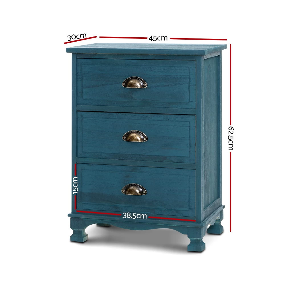 Artiss Bedside Tables Drawers Side Table Cabinet Vintage Blue Storage Nightstand 4 Artiss Bedside Tables Drawers Side Table Cabinet Vintage Blue Storage Nightstand - Image 2