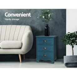 Artiss Bedside Tables Drawers Side Table Cabinet Vintage Blue Storage Nightstand 11 Artiss Bedside Tables Drawers Side Table Cabinet Vintage Blue Storage Nightstand -Furniture Shop ST CAB B VIN3D BU 02