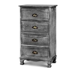 Artiss Bedside Tables Drawers Cabinet Vintage 4 Chest Of Drawers Grey Nightstand