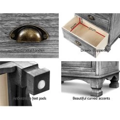Artiss Bedside Tables Drawers Cabinet Vintage 4 Chest Of Drawers Grey Nightstand -Furniture Shop ST CAB B VIN4D GY 04