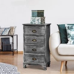 Artiss Bedside Tables Drawers Cabinet Vintage 4 Chest Of Drawers Grey Nightstand -Furniture Shop ST CAB B VIN4D GY 06