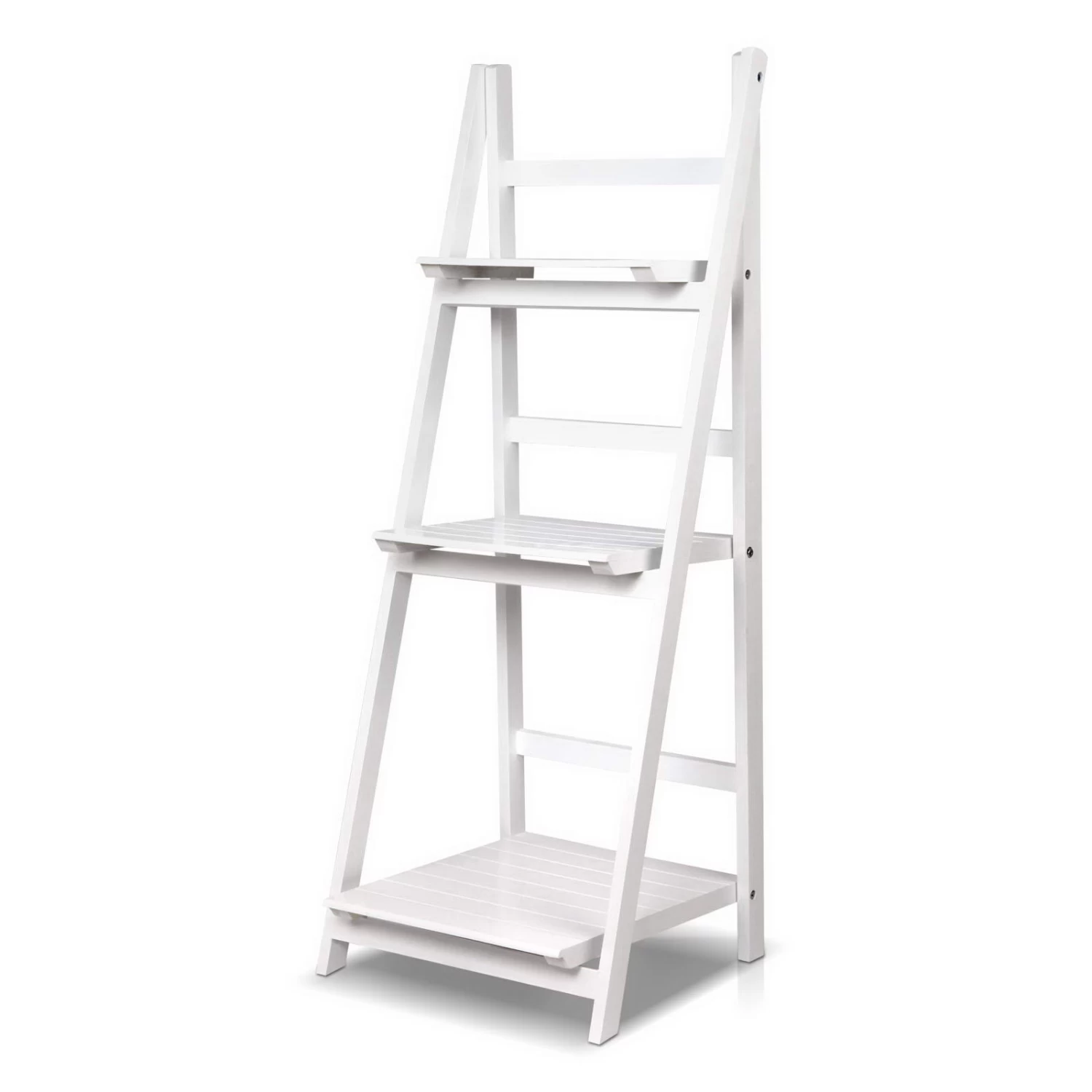 Artiss Display Shelf 3 Tier Wooden Ladder Stand Storage Book Shelves Rack White 3 Artiss Display Shelf 3 Tier Wooden Ladder Stand Storage Book Shelves Rack White