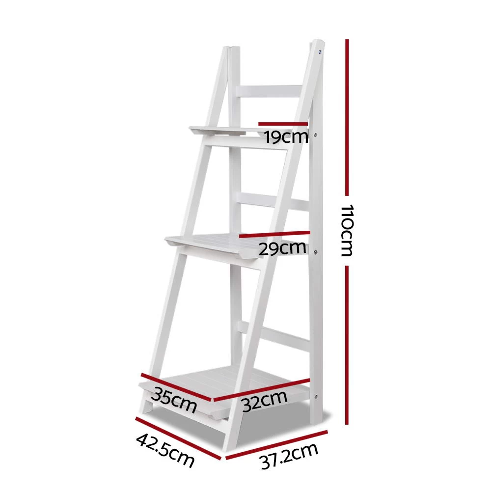 Artiss Display Shelf 3 Tier Wooden Ladder Stand Storage Book Shelves Rack White 4 Artiss Display Shelf 3 Tier Wooden Ladder Stand Storage Book Shelves Rack White - Image 2