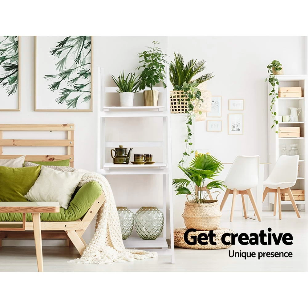 Artiss Display Shelf 3 Tier Wooden Ladder Stand Storage Book Shelves Rack White 5 Artiss Display Shelf 3 Tier Wooden Ladder Stand Storage Book Shelves Rack White - Image 3