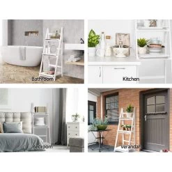 Artiss Display Shelf 3 Tier Wooden Ladder Stand Storage Book Shelves Rack White 13 Artiss Display Shelf 3 Tier Wooden Ladder Stand Storage Book Shelves Rack White -Furniture Shop ST CAB SHELF 3T WH 04