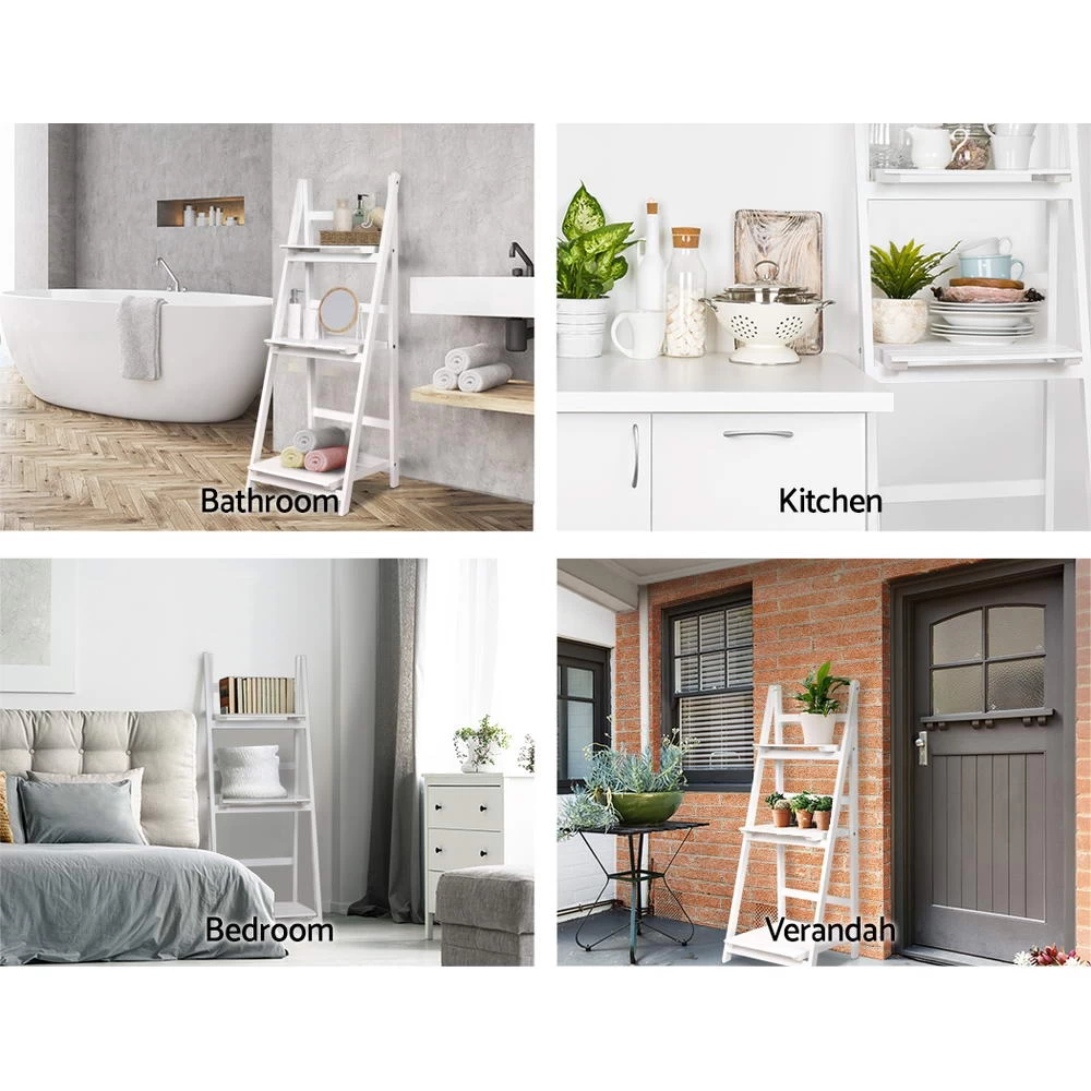 Artiss Display Shelf 3 Tier Wooden Ladder Stand Storage Book Shelves Rack White 7 Artiss Display Shelf 3 Tier Wooden Ladder Stand Storage Book Shelves Rack White - Image 5