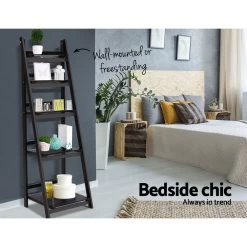 Artiss Display Shelf 5 Tier Wooden Ladder Stand Storage Book Shelves Rack Coffee -Furniture Shop ST CAB SHELF 5T COF 03