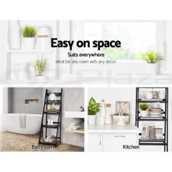 Artiss Display Shelf 5 Tier Wooden Ladder Stand Storage Book Shelves Rack Coffee -Furniture Shop ST CAB SHELF 5T COF 06