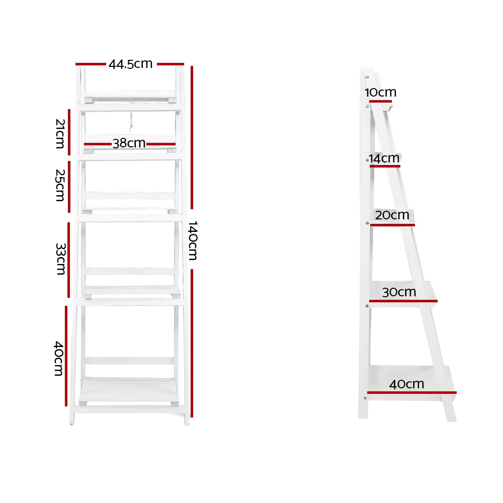 Artiss Display Shelf 5 Tier Wooden Ladder Stand Storage Book Shelves Rack White 4 Artiss Display Shelf 5 Tier Wooden Ladder Stand Storage Book Shelves Rack White - Image 2
