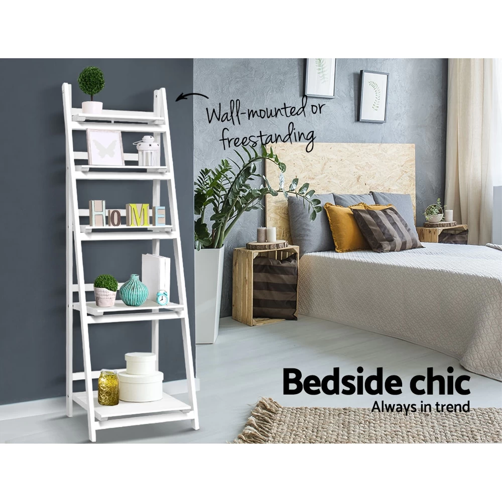Artiss Display Shelf 5 Tier Wooden Ladder Stand Storage Book Shelves Rack White 6 Artiss Display Shelf 5 Tier Wooden Ladder Stand Storage Book Shelves Rack White - Image 4