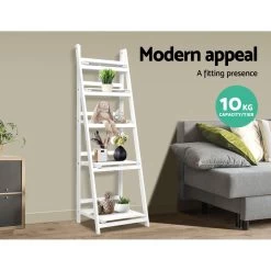 Artiss Display Shelf 5 Tier Wooden Ladder Stand Storage Book Shelves Rack White 13 Artiss Display Shelf 5 Tier Wooden Ladder Stand Storage Book Shelves Rack White -Furniture Shop ST CAB SHELF 5T WH 04