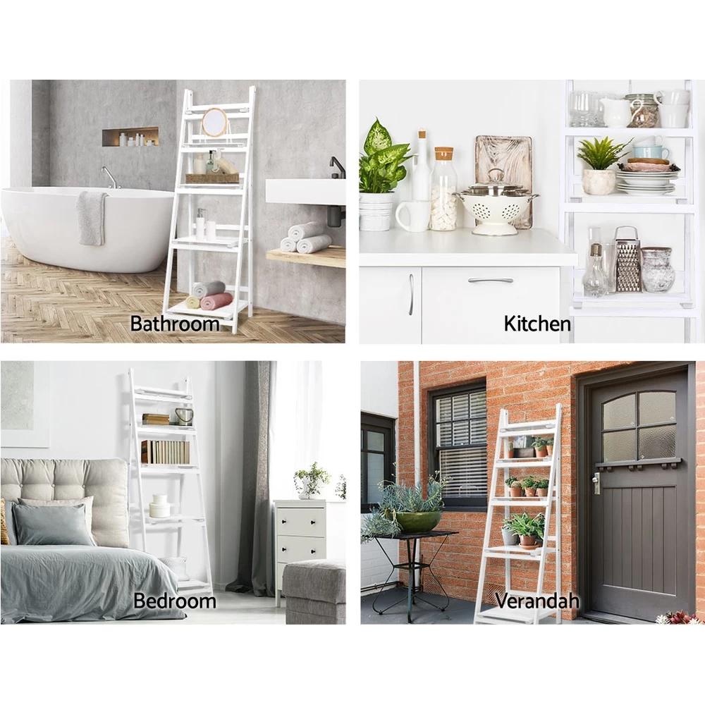 Artiss Display Shelf 5 Tier Wooden Ladder Stand Storage Book Shelves Rack White 9 Artiss Display Shelf 5 Tier Wooden Ladder Stand Storage Book Shelves Rack White - Image 7