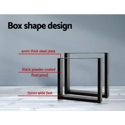 2x Coffee Dining Table Legs Steel Industrial Vintage Bench Metal Box Shape 400MM -Furniture Shop TAB LEG BOX 4030 BKX2 06