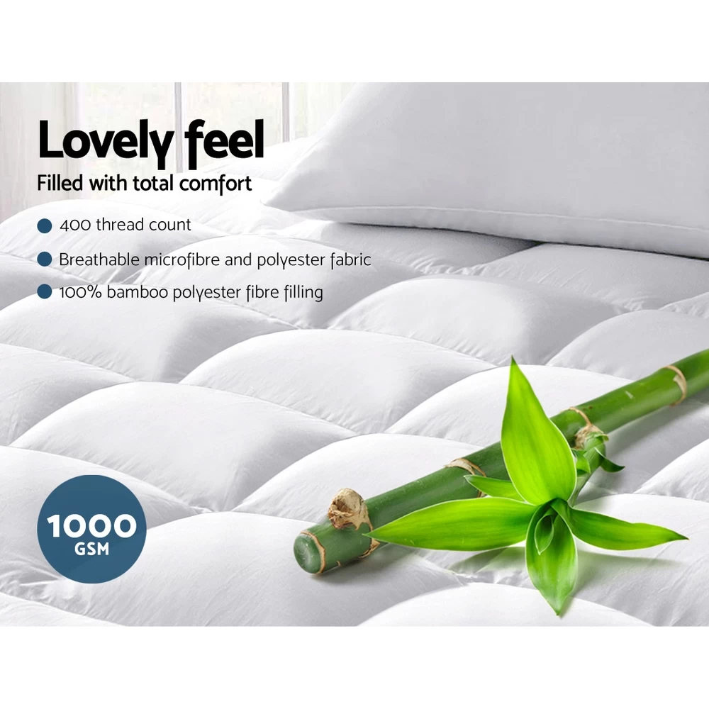 Giselle King Single Mattress Topper Bamboo Fibre Pillowtop Protector 5 Giselle King Single Mattress Topper Bamboo Fibre Pillowtop Protector - Image 3