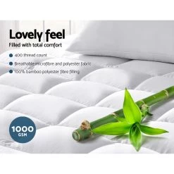 Giselle Single Mattress Topper Bamboo Fibre Pillowtop Protector -Furniture Shop TOPPER BAM S 03