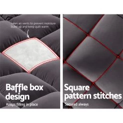 Giselle Double Mattress Topper Pillowtop 1000GSM Charcoal Microfibre Bamboo Fibre Filling Protector -Furniture Shop TOPPER CHAR D 05