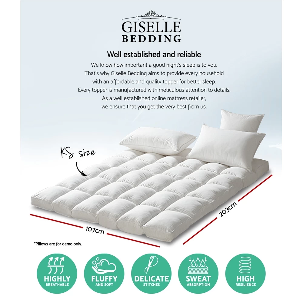 Giselle King Single Mattress Topper Pillowtop 1000GSM Microfibre Filling Protector 4 Giselle King Single Mattress Topper Pillowtop 1000GSM Microfibre Filling Protector - Image 2