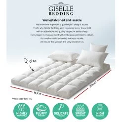 Giselle Queen Mattress Topper Pillowtop 1000GSM Microfibre Filling Protector -Furniture Shop TOPPER PT Q 01