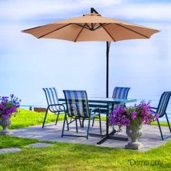 Instahut 3M Cantilevered Outdoor Umbrella – Beige -Furniture Shop UMB BAN 8RIB BG 08