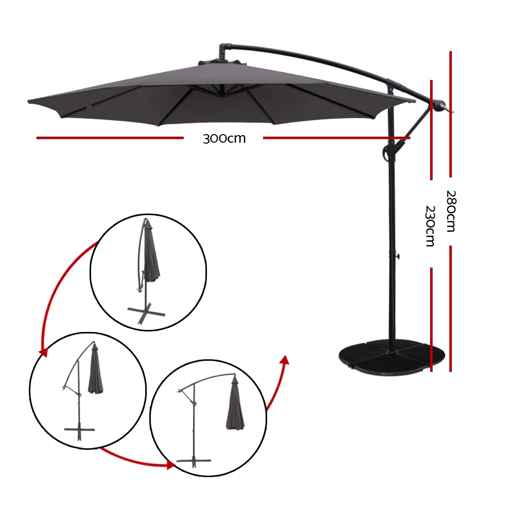 Instahut 3M Outdoor Furniture Garden Umbrella Charcoal 4 Instahut 3M Outdoor Furniture Garden Umbrella Charcoal - Image 2