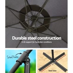Instahut 3M Outdoor Furniture Garden Umbrella Charcoal 15 Instahut 3M Outdoor Furniture Garden Umbrella Charcoal -Furniture Shop UMB BAN 8RIB CO 06
