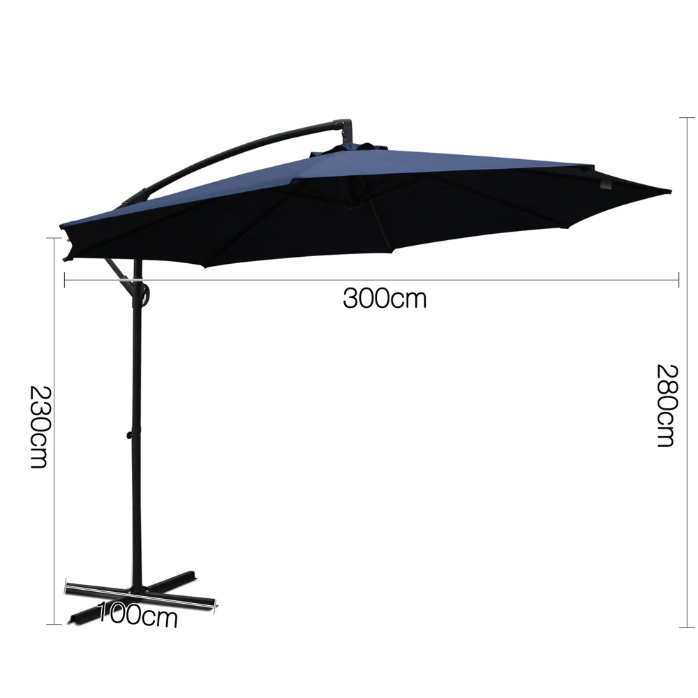Instahut 3M Cantilevered Outdoor Umbrella – Navy 4 Instahut 3M Cantilevered Outdoor Umbrella – Navy - Image 2