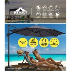 Instahut 3M Roma Outdoor Furniture Garden Umbrella 360 Degree Charcoal -Furniture Shop UMB ROMA 8RIB CO 03