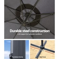 Instahut 3M Roma Outdoor Furniture Garden Umbrella 360 Degree Charcoal -Furniture Shop UMB ROMA 8RIB CO 06