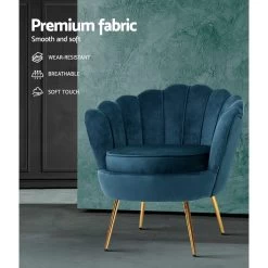 Artiss Armchair Lounge Chair Accent Retro Armchairs Lounge Shell Velvet Navy -Furniture Shop UPHO 5002 VEL NA 03