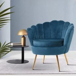 Artiss Armchair Lounge Chair Accent Retro Armchairs Lounge Shell Velvet Navy -Furniture Shop UPHO 5002 VEL NA 99