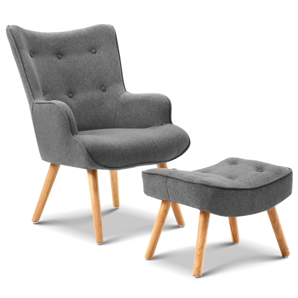 Artiss Armchair And Ottoman – Grey 3 Artiss Armchair And Ottoman – Grey