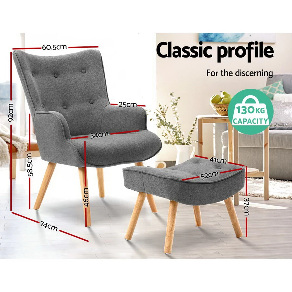 Artiss Armchair And Ottoman – Grey 6 Artiss Armchair And Ottoman – Grey - Image 4