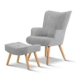 Artiss Armchair And Ottoman – Light Grey
